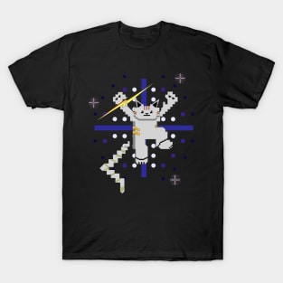 Cat Lightning Retro Gaming Blue T-Shirt